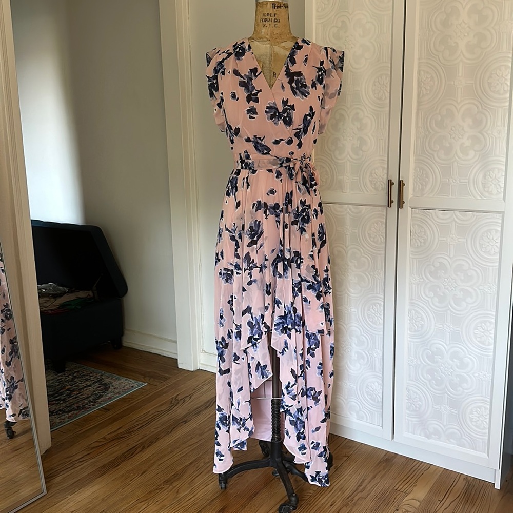Eliza J floral print chiffon high low maxi dress. Brand new with tags